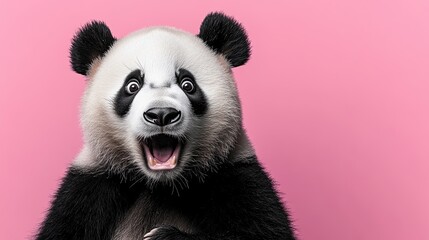 Fototapeta premium panda is scared. shock. on a plain colored background. frightened facial expression. fear, hair on end.