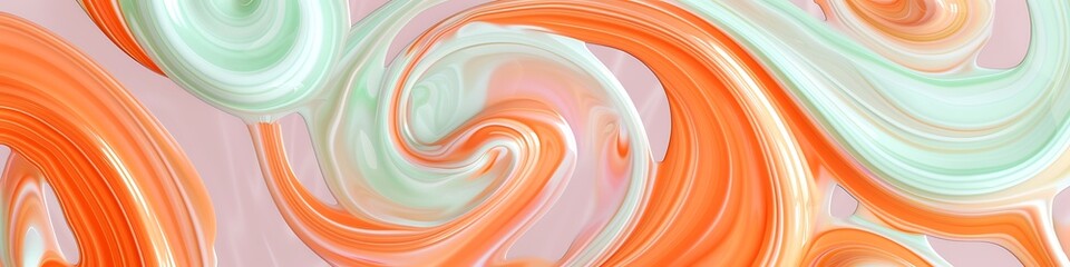 Soft pastel swirls of orange and mint green on a solid mauve backdrop.