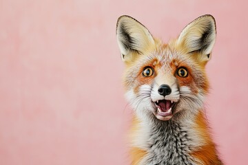 the fox is scared. shock. on a plain colored background. frightened facial expression. fear, hair on end. high detail.