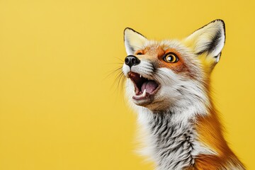 Fototapeta premium the fox is scared. shock. on a plain colored background. frightened facial expression. fear, hair on end. high detail.