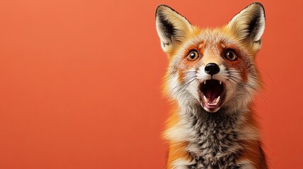 the fox is scared. shock. on a plain colored background. frightened facial expression. fear, hair on end. high detail.
