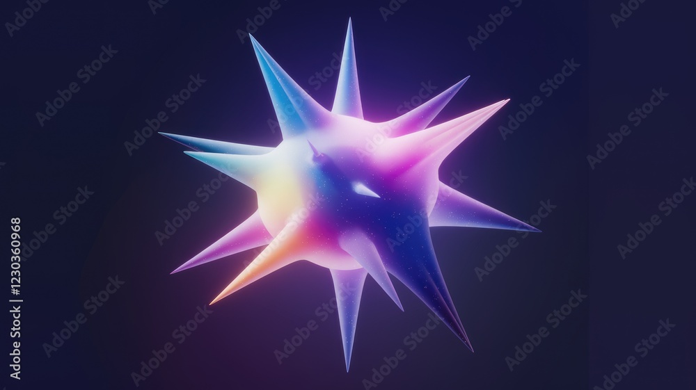 Aufkleber a vibrant, abstract 3d rendering of a spiky, iridescent sphere with a glowing core.