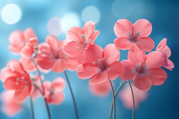 Delicate Pink Flowers Bloom Against Blue Background