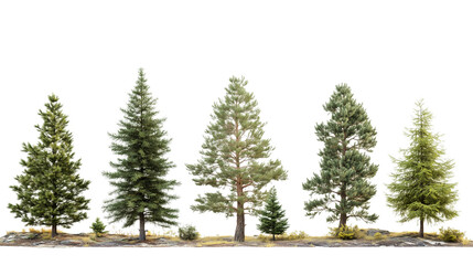 6 different trees, a photo on  Transparent PNG format background. 