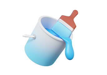 Paint brush with Paint can sky blue color isolated on transparent png background. Renovation house concept Decoration. 3d render illustration elements © N ON NE ON
