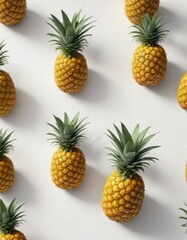 Pineapple on a plain white background with shadows, light source, shadows