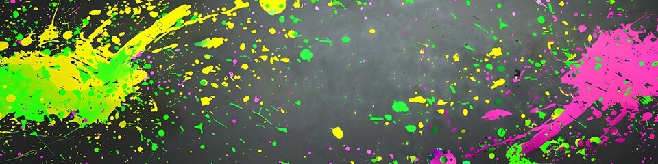 Vibrant background with splashes of green, yellow, and pink on solid gray.