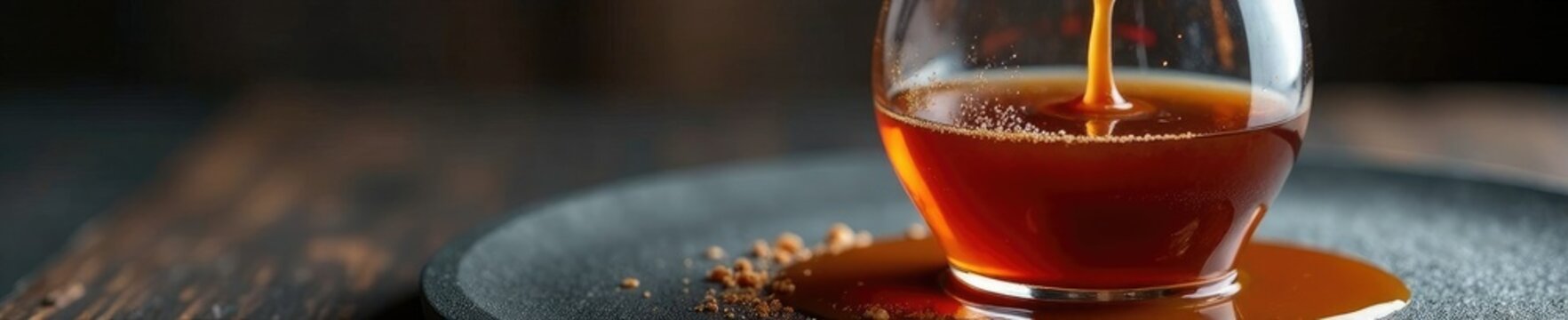 Sous vide mole sauce seeping from a crystal glass, molecular gastronomy, sous vide, chocolate