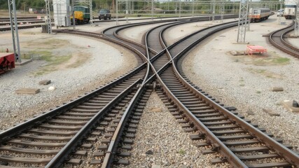 Obraz premium Railway track with switch and interchange in a train yard, connection, rail, interchange
