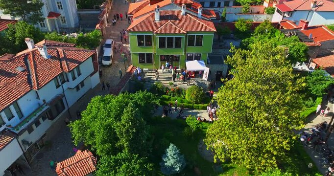 Cultural Heritage Landmark Plovdiv Bulgaria Sunny Summer Day Aerial Zoom Out
