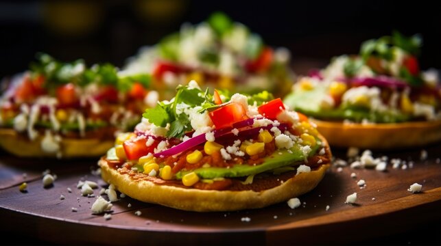 Handmade Sopes: Traditional Mexican Cookery with a Delicious Crunchy Corn Base and Topped with Avocado, Cheese and Chili for a Colourful Dinner