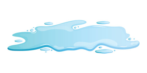 Water spill puddle. Blue liquid shape in flat style. Vector fluid drop design element isolated on white background.