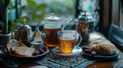 Ramadhan Suhoor Meal, Islamic Pre-Dawn Breakfast, Ramadhan Iftar, Traditional Middle Eastern Food