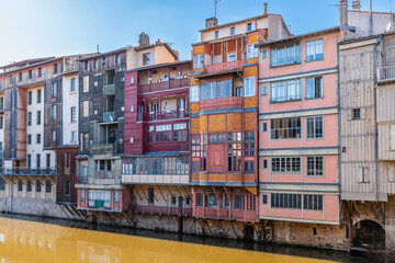 Naklejka premium Facades of houses in the town of Castres on the Agout River in Occitanie, France