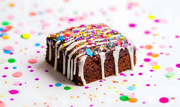 Frosted brownie, sprinkles, confetti, celebration, studio