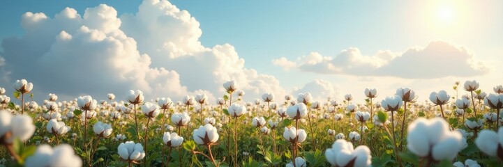 Fluffy clouds create a haven for cotton growth, cotton, shelter, peaceful