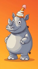 Fototapeta premium Happy rhino wearing a cone hat, celebrating