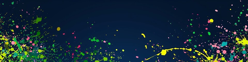 Vibrant background with splashes of green, yellow, and pink on solid navy blue.