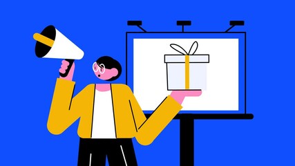 Animation concept of advertising and marketing, a woman holding a megaphone - Powered by Adobe