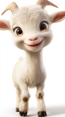 Obraz premium Cute baby goat smiling, white background, farm animal, children's illustration