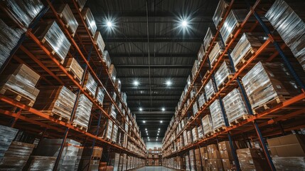 Industrial Warehouse Interior: A Perspective of Endless Rows