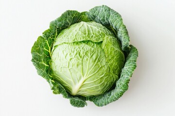 Fototapeta premium Fresh savoy cabbage on white background promoting healthy eating and vegan lifestyle