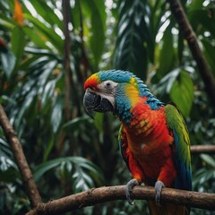 Obraz premium A multicolored parrot in a tropical rainforest
