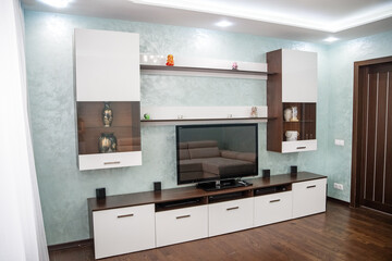 Modern living room interior design with sleek furniture and stylish decor