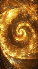 A mesmerizing abstract golden spiral fractal art piece, showcasing radiant light and intricate swirling patterns.