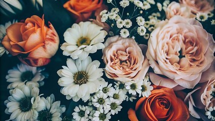 Close-Up of Peonies and Chrysanthemums in Soft Warm Hues for Elegant Floral Design