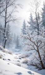 Obraz premium Softly falling snowflakes in a pristine white snowy environment, untouched snow, pristine white snow