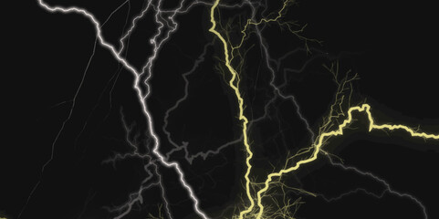 Thunder Stock Image In Black Background. Massive lightning bolt with branches isolated on black background.