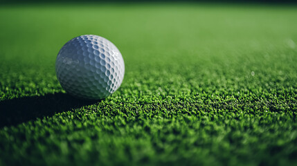 Obraz premium Close-up of a golf ball resting on a green grass field.