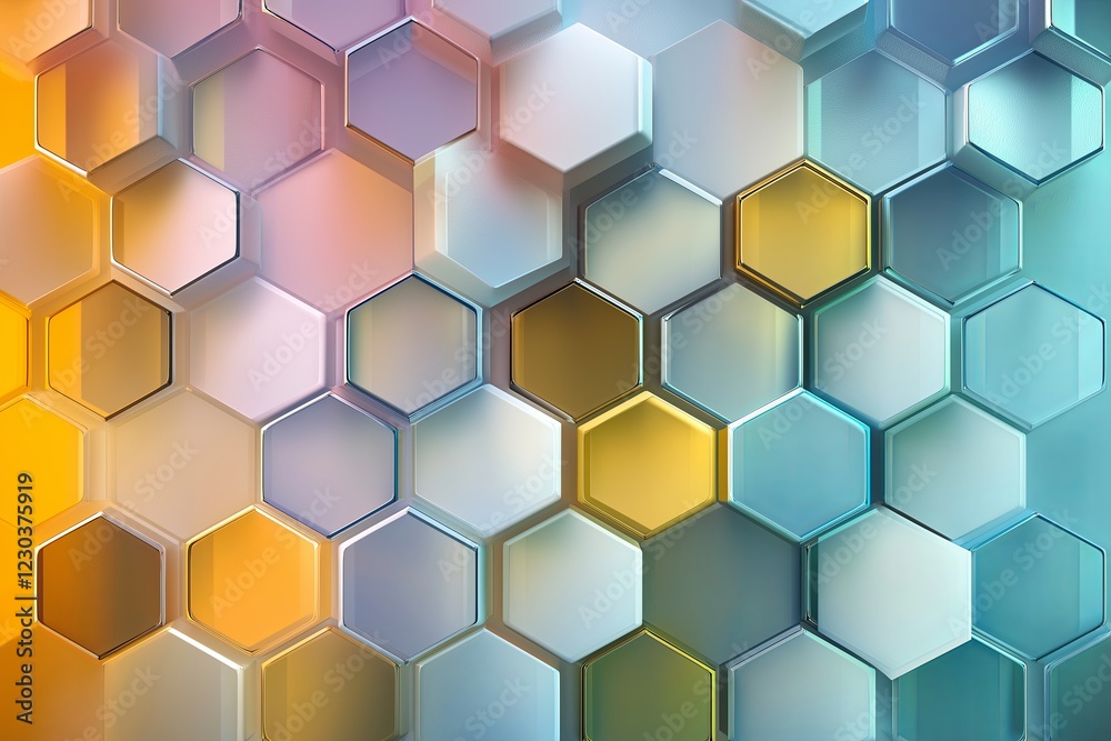 Poster Overlapping transparent hexagons with subtle gradient fills