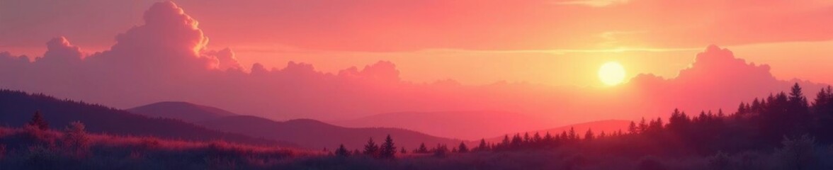 Warm orange hues fade into soft pink clouds, serene landscape at dusk, sunsets, peaceful
