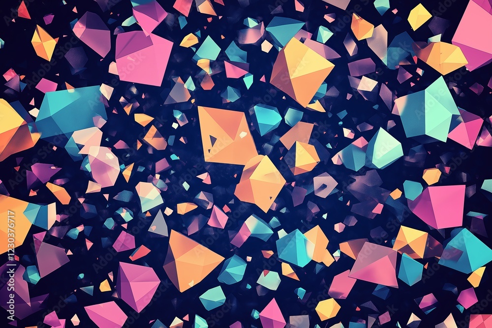 Poster Randomly scattered polygons forming a kaleidoscope effect