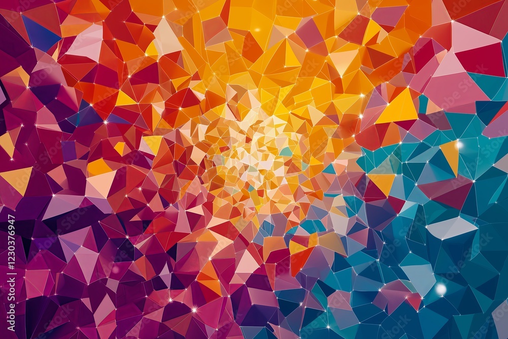 Poster randomly scattered polygons forming a kaleidoscope effect