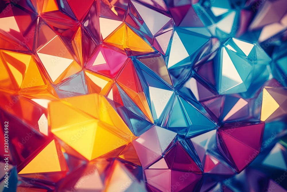 Poster randomly scattered polygons forming a kaleidoscope effect