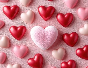 Obraz premium Red and Pink Candy Hearts: Valentine's Day Background