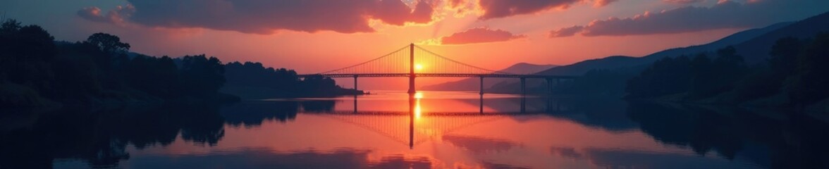 A bridge stretches across the dark waters of a river at dawn, transition, shadows, darkness