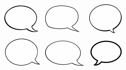 Clean minimalist speech bubbles collection on neutral background, white oval shapes with sharp black outlines. Comic book messaging aesthetic, perfect for communication concepts.
