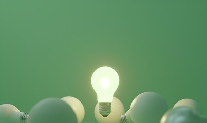 Light bulb and incandescent bulbs on green background, Ai Generated