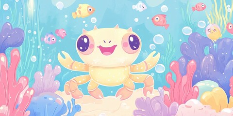 Happy Crab in a Colorful Underwater Scene