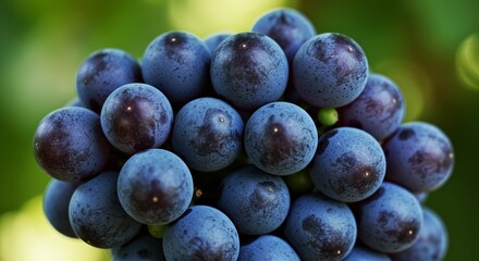 Juicy Dark Purple Grapes on Vine Close up Macro Photography
