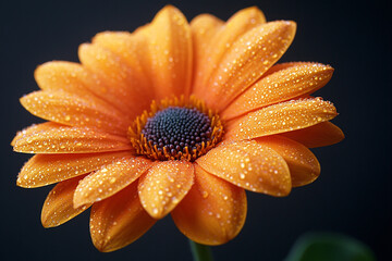 Orange Gerbera Daisy Flower Dew Drops Macro