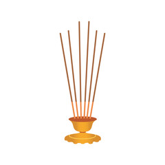 Incense sticks or agarbatti in golden stand icon or logo