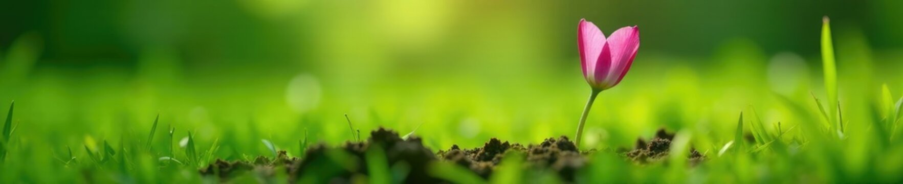 A lone tuberose flower bud pokes through the soil in a verdant grassland, foliage, grass