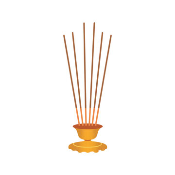 Incense sticks or agarbatti in golden stand icon or logo