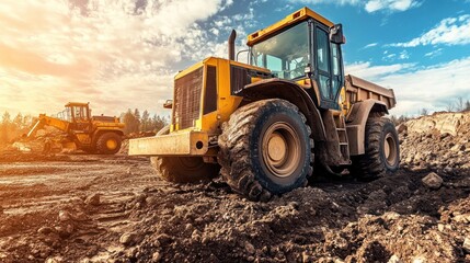 Fototapeta premium Heavy Equipment Working on a Construction Site