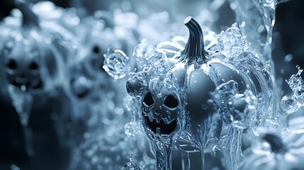 Abstract Liquid Metal Background Embellished with Enchanting Halloween Ornaments Exploring Playful Mysteries